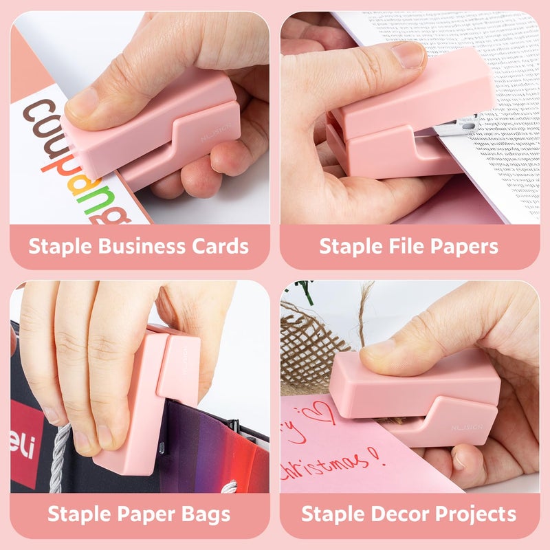 NUSIGN Mini Stapler with 830 Staples, Small Cute Desk Staplers, 25 Sheet Capacity, Pink - Image 5