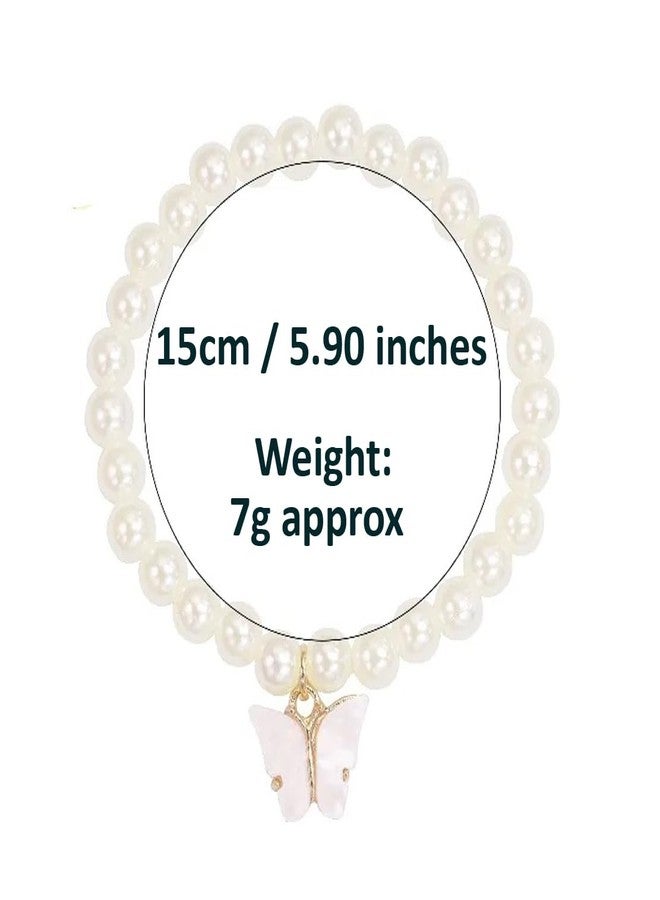 Sorellaz Girls Butterfly Pendant 20 Pearl Stretch Bracelet: Pack of 1 (SR/FAJEWLK21-L94G) - Image 2