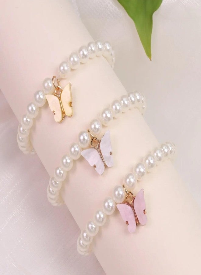 Sorellaz Girls Butterfly Pendant 20 Pearl Stretch Bracelet: Pack of 1 (SR/FAJEWLK21-L94G) - Image 5