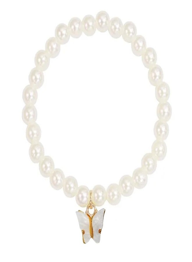 Sorellaz Girls Butterfly Pendant 20 Pearl Stretch Bracelet: Pack of 1 (SR/FAJEWLK21-L94G) - Image 1