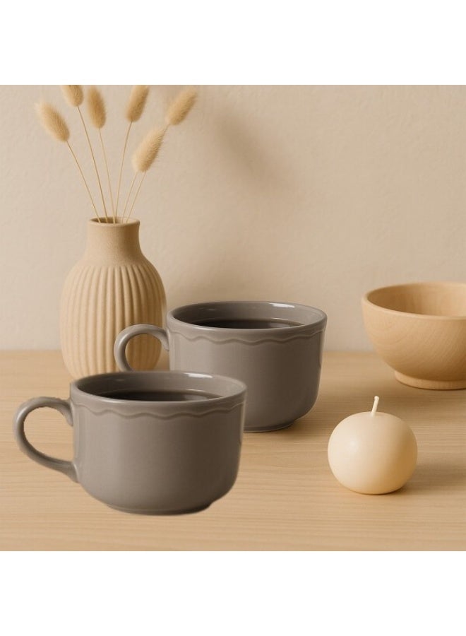 et of 2 Elegant Ceramic Mugs – 480ml Grey Vintage Handcrafted Coffee & Tea Cups for Home & Office - Image 1