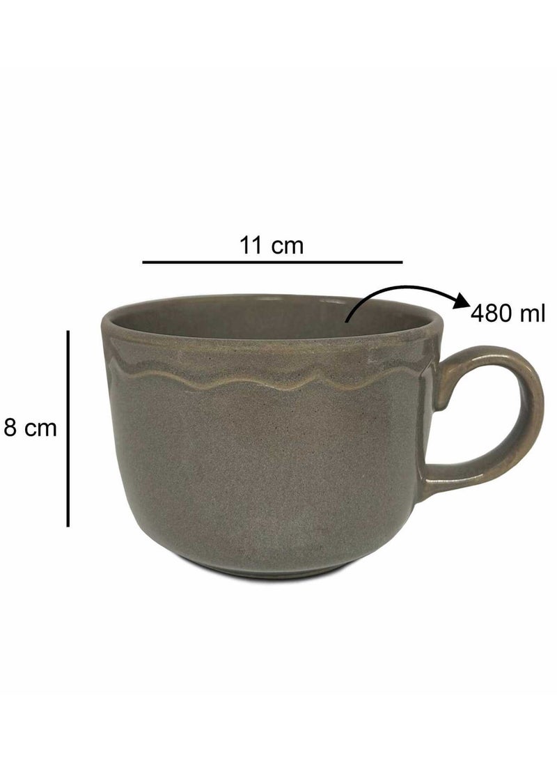 et of 2 Elegant Ceramic Mugs – 480ml Grey Vintage Handcrafted Coffee & Tea Cups for Home & Office - Image 2
