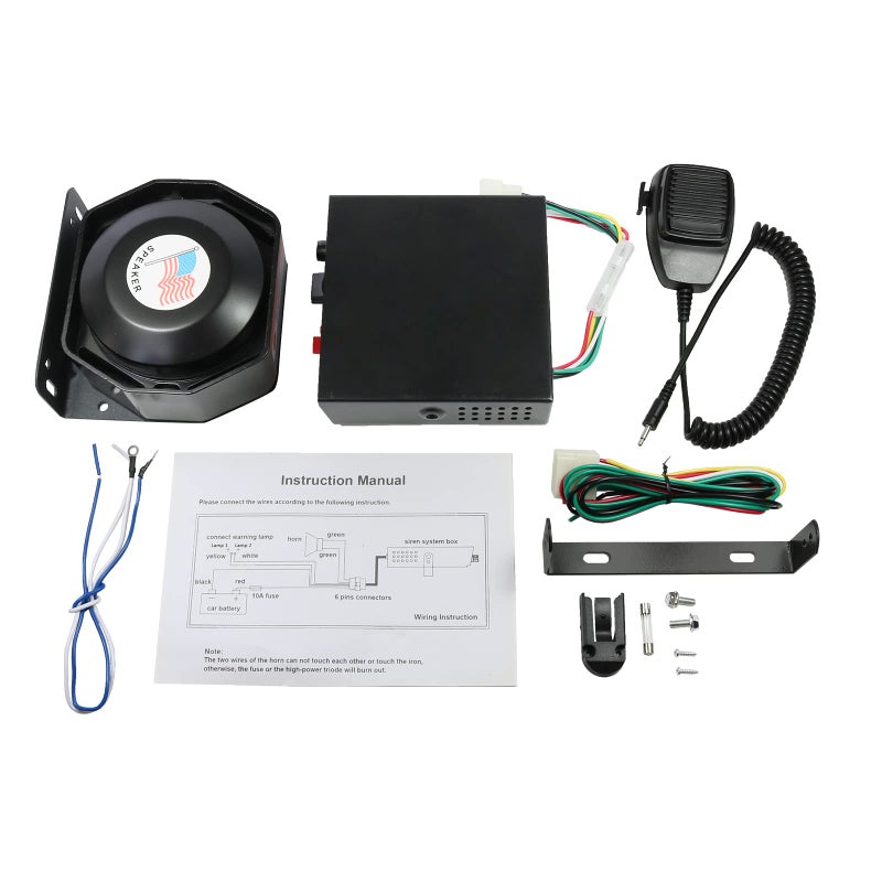 نظام مكبر صوت تحذيري طارئ DICMIC 200W مع 8 نغمات وميكروفون محمول و2 مفتاح تحكم في الأضواء