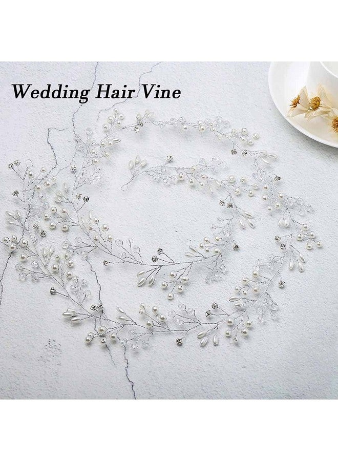 GENBREE Bride Pearl Wedding Hair Piece Rhinestone Hair Vine Bridal Headpiece Silver Hair Accessories For Women (19.7In) (A-Silver)  - Image 2