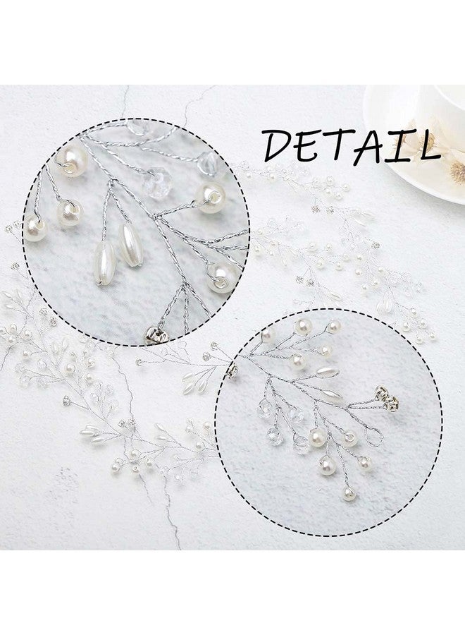 GENBREE Bride Pearl Wedding Hair Piece Rhinestone Hair Vine Bridal Headpiece Silver Hair Accessories For Women (19.7In) (A-Silver)  - Image 4