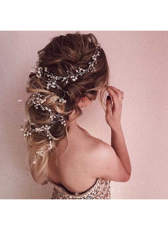 GENBREE Bride Pearl Wedding Hair Piece Rhinestone Hair Vine Bridal Headpiece Silver Hair Accessories For Women (19.7In) (A-Silver)  - Image 5
