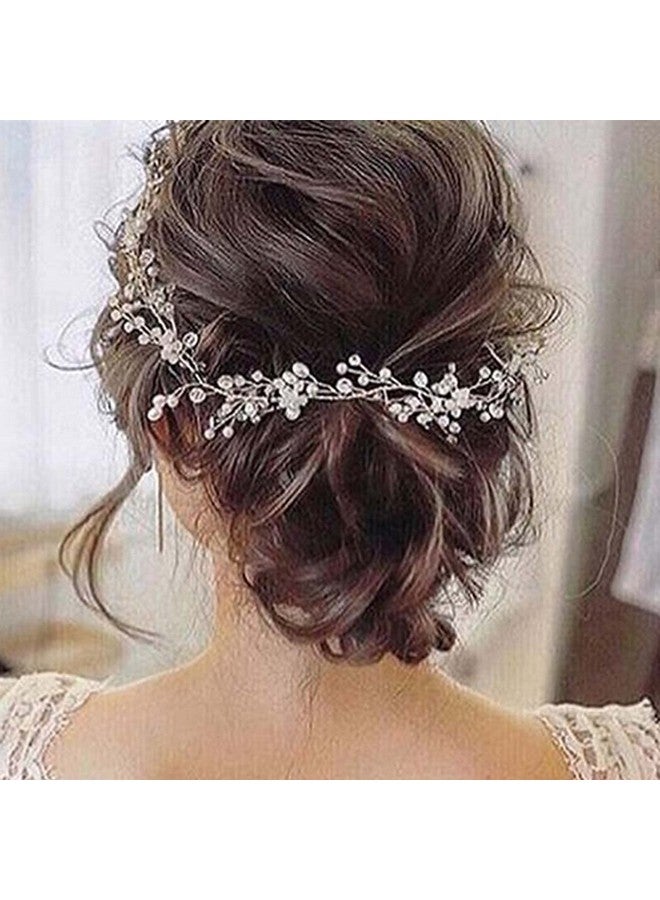 GENBREE Bride Pearl Wedding Hair Piece Rhinestone Hair Vine Bridal Headpiece Silver Hair Accessories For Women (19.7In) (A-Silver)  - Image 3