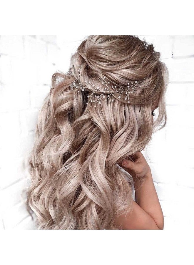 GENBREE Bride Pearl Wedding Hair Piece Rhinestone Hair Vine Bridal Headpiece Silver Hair Accessories For Women (19.7In) (A-Silver)  - Image 1