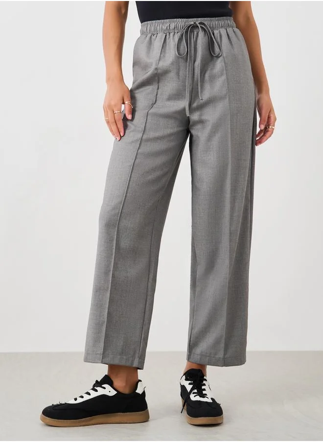Styli Styli Solid Pintuck Detail Tapered Fit Pants with Elasticated Waistband