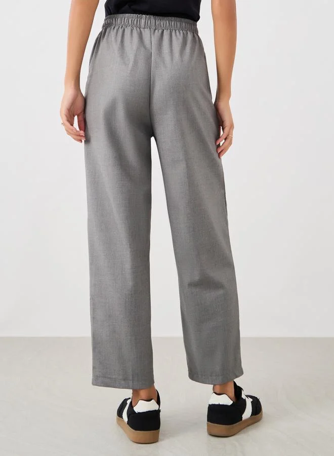 Styli Styli Solid Pintuck Detail Tapered Fit Pants with Elasticated Waistband