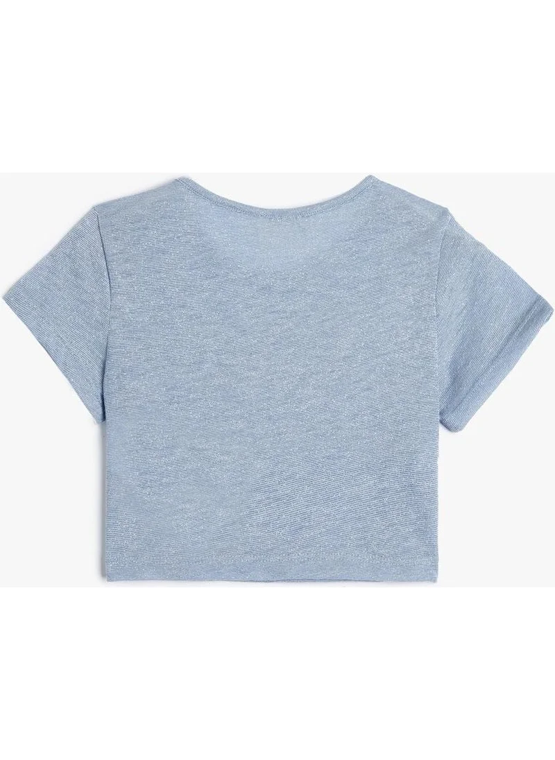 كوتون Girl's Crop T-Shirt Sequin Detailed Crew Neck