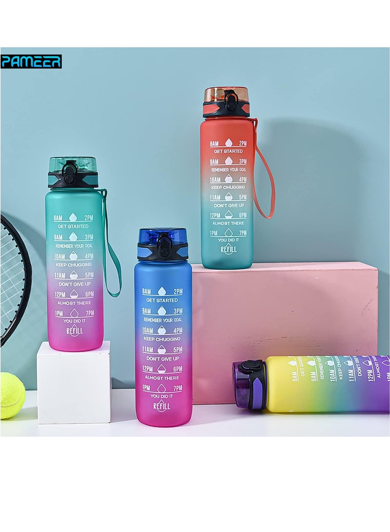 PAMEER 1-Set Water Bottle, 32oz/1L Motivational Water Bottle, with 2D+3D Stickers Time Marker Sports Drinking Water Bottle, Leak-Proof BPA Free, Perfect for School, GYM, Yoga Sports Bottles Random Colors  - Image 2