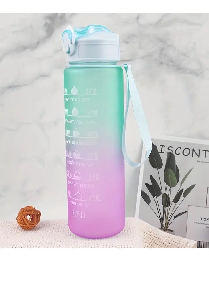 PAMEER 1-Set Water Bottle, 32oz/1L Motivational Water Bottle, with 2D+3D Stickers Time Marker Sports Drinking Water Bottle, Leak-Proof BPA Free, Perfect for School, GYM, Yoga Sports Bottles Random Colors  - Image 4