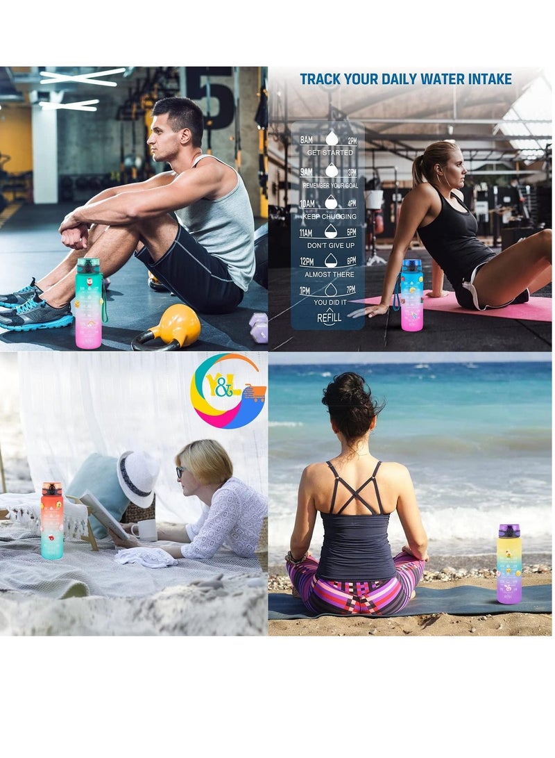 PAMEER 1-Set Water Bottle, 32oz/1L Motivational Water Bottle, with 2D+3D Stickers Time Marker Sports Drinking Water Bottle, Leak-Proof BPA Free, Perfect for School, GYM, Yoga Sports Bottles Random Colors  - Image 3
