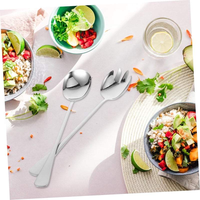 Stainless Steel Extended Serving Spoon and Fork Set for Buffet Soup Pasta Efficient Food Distribution - Image 3