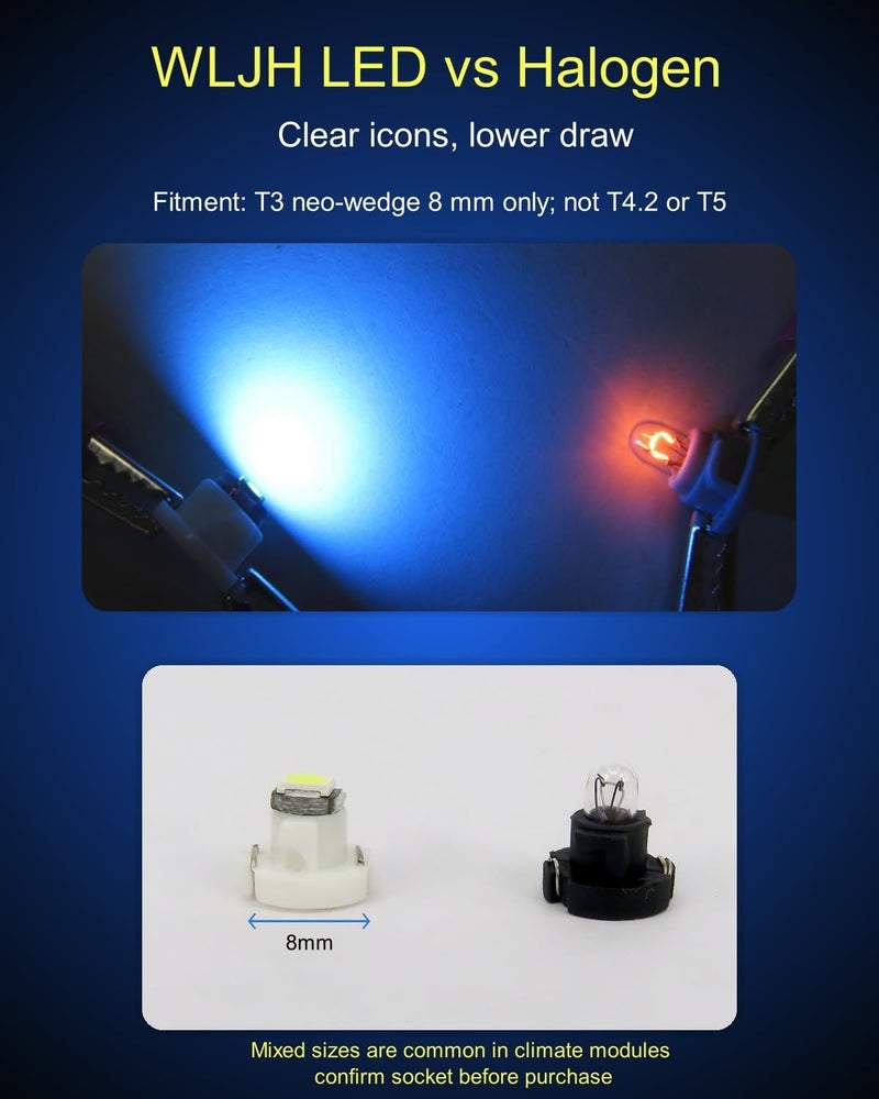 WLJH 10x Ice Blue T3 Neo Wedge LED Bulbs - Image 3