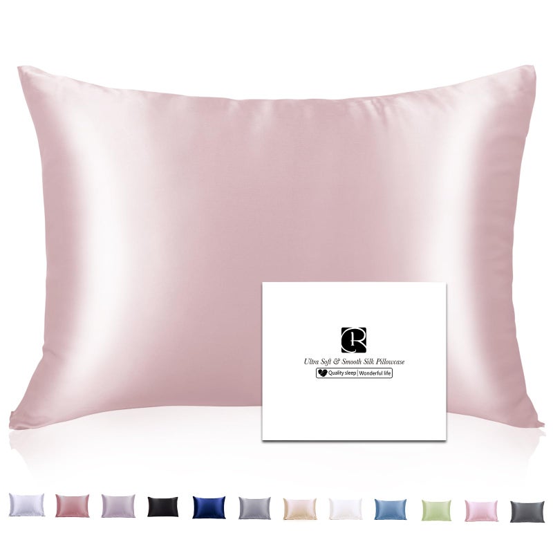 Ravmix Silk Pillow Cases with Zipper, 21momme Mulberry Silk Pillowcase for Hair Skin Health, Soft Smooth Breathable Cool Pillow Cover for Beauty Sleep with Gift Box 1PC(Queen 20"x30", Soft Pink)
