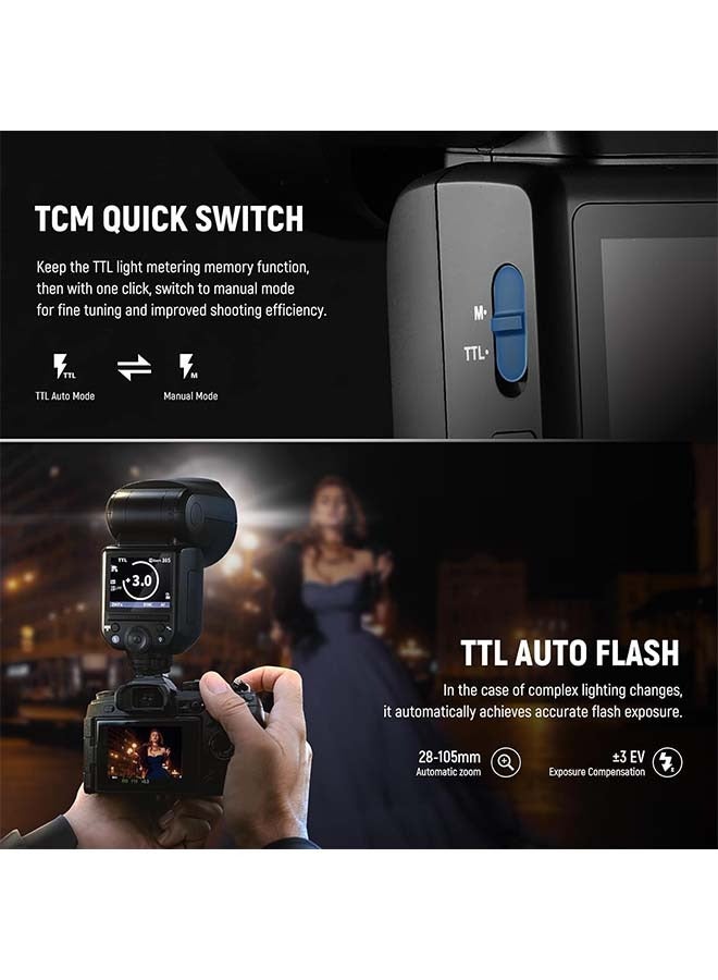Neewer NEEWER Z2-S 2.4G TTL Round Head Flash Speedlite for Sony, 76Ws Speedlight with Dome Diffuser, Upgraded UI, TTL/M TCM Toggle Key, 2 Modeling Lamps 1/8000s HSS 7.4V/2600mAh Battery 480 Full Power Flash  - Image 5