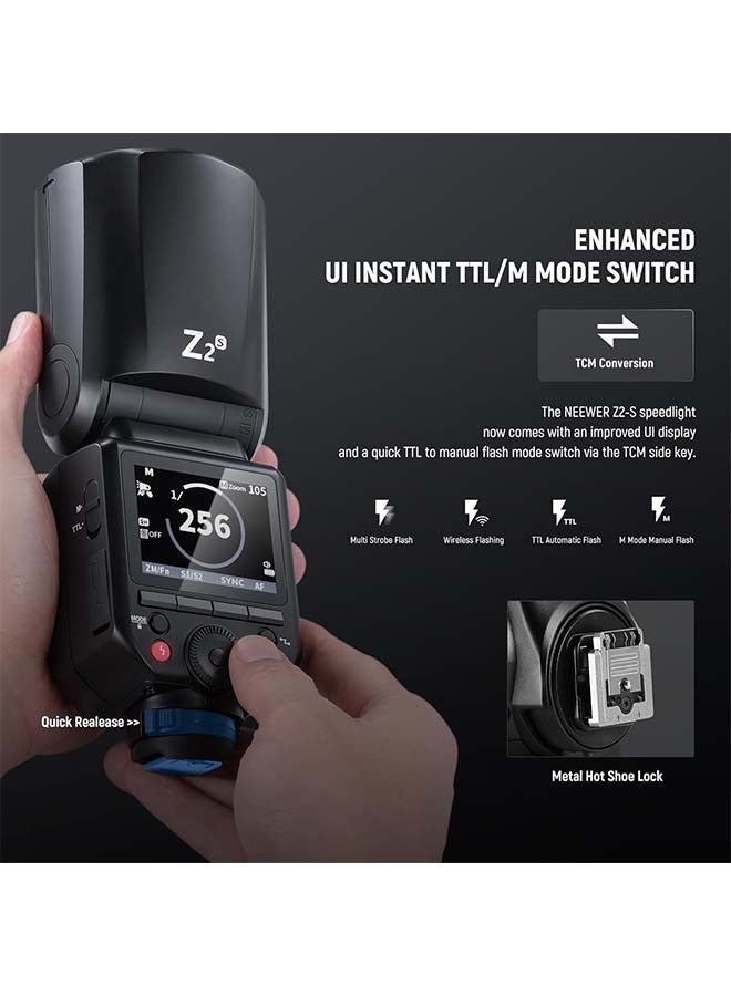 Neewer NEEWER Z2-S 2.4G TTL Round Head Flash Speedlite for Sony, 76Ws Speedlight with Dome Diffuser, Upgraded UI, TTL/M TCM Toggle Key, 2 Modeling Lamps 1/8000s HSS 7.4V/2600mAh Battery 480 Full Power Flash  - Image 2