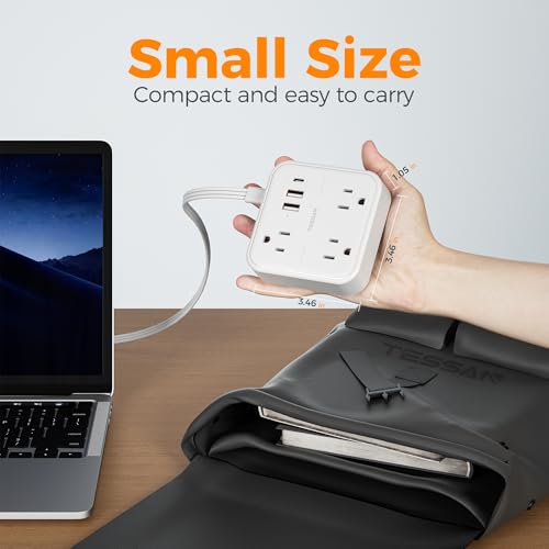 TESSAN Ultra Thin Flat Extension Cord 5 FT, Slim Power Strip with USB Ports (1 USB C), Surge Protector Flat Plug Wall Charger with 3 Outlets for Office, School, Dorm Room Essentials, White - Image 3