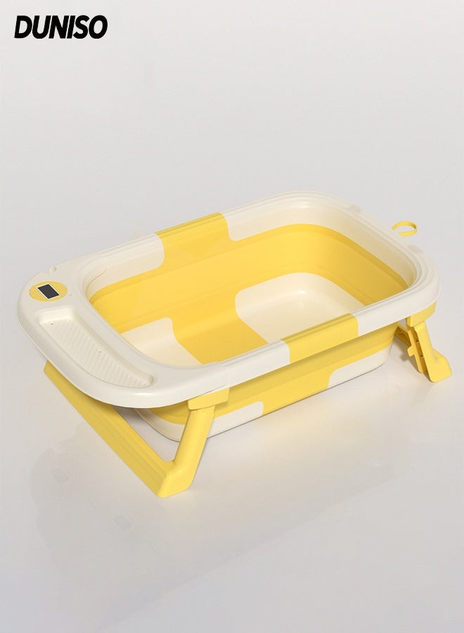 DUNISO Foldable Baby Bathtub,Portable Non-Slip Kids Shower Bath Basin with Water Temperature Gauge,Collapsible Toddler Bath Tub for 0-3 Years Kids，Suitable for Newborn Toddler Children Pets Travel