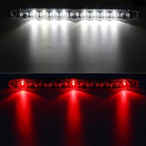 Partsam 2Pcs 15" Red 3 ID Bar w/Reverse white light 11 LED Truck Trailer RV Clear Lens Submersible Super Thin Led Trailer Tail Light Bar - Image 4