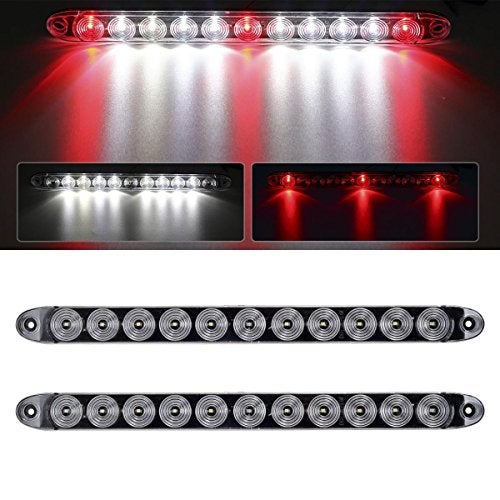 Partsam 2Pcs 15" Red 3 ID Bar w/Reverse white light 11 LED Truck Trailer RV Clear Lens Submersible Super Thin Led Trailer Tail Light Bar - Image 1