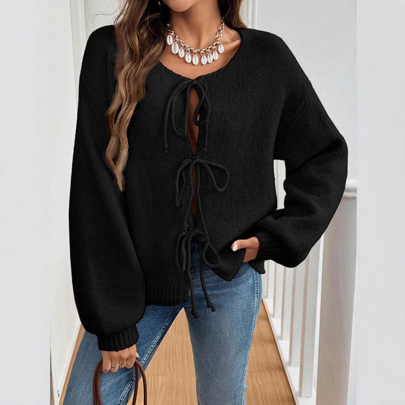 2024 E-Commerce Loose Cardigan Lace Solid Color Sweater Lazy Casual - Image 3