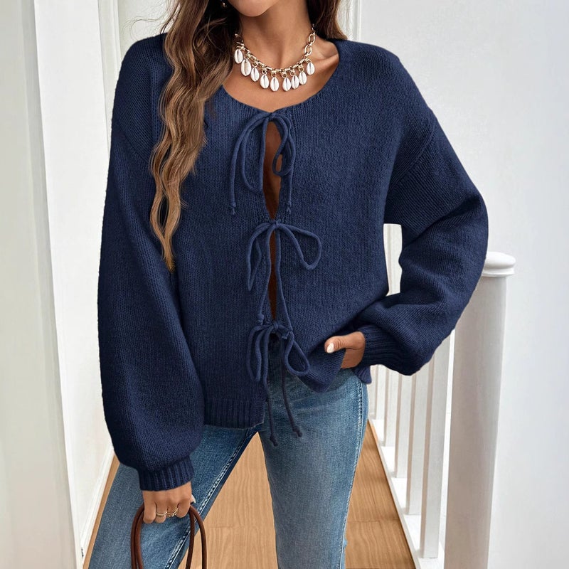 2024 E-Commerce Loose Cardigan Lace Solid Color Sweater Lazy Casual - Image 4