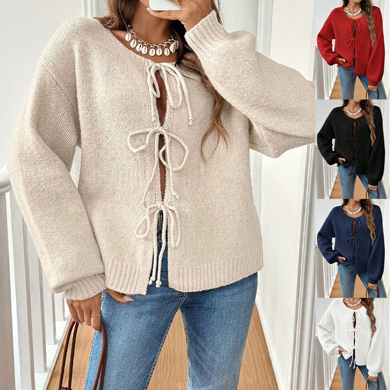 2024 E-Commerce Loose Cardigan Lace Solid Color Sweater Lazy Casual - Image 2