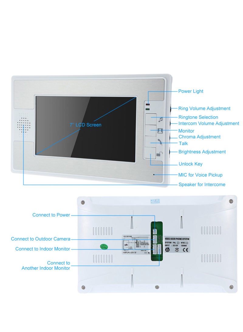 Generic - 7’’Color TFT LCD Video Door Phone Intercom Doorbell Unlock Monitor Rainproof Night Vision IR CCTV Camera Home Security - Image 1