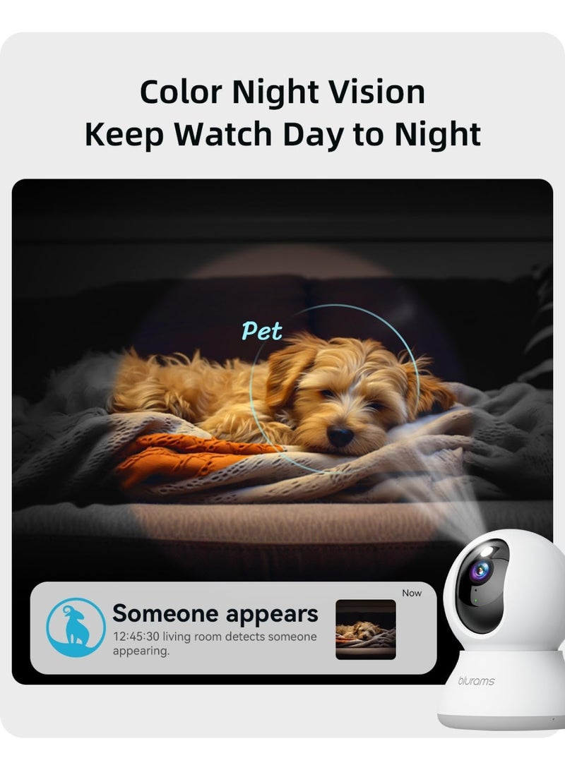 Blurams Security Camera 2K, blurams Baby Monitor Dog Camera 360-degree for Home Security w/Smart Motion Tracking, Phone App, IR Night Vision, Siren, Works with Alexa & Google Assistant & IFTTT, 2-Way Audio - Image 2