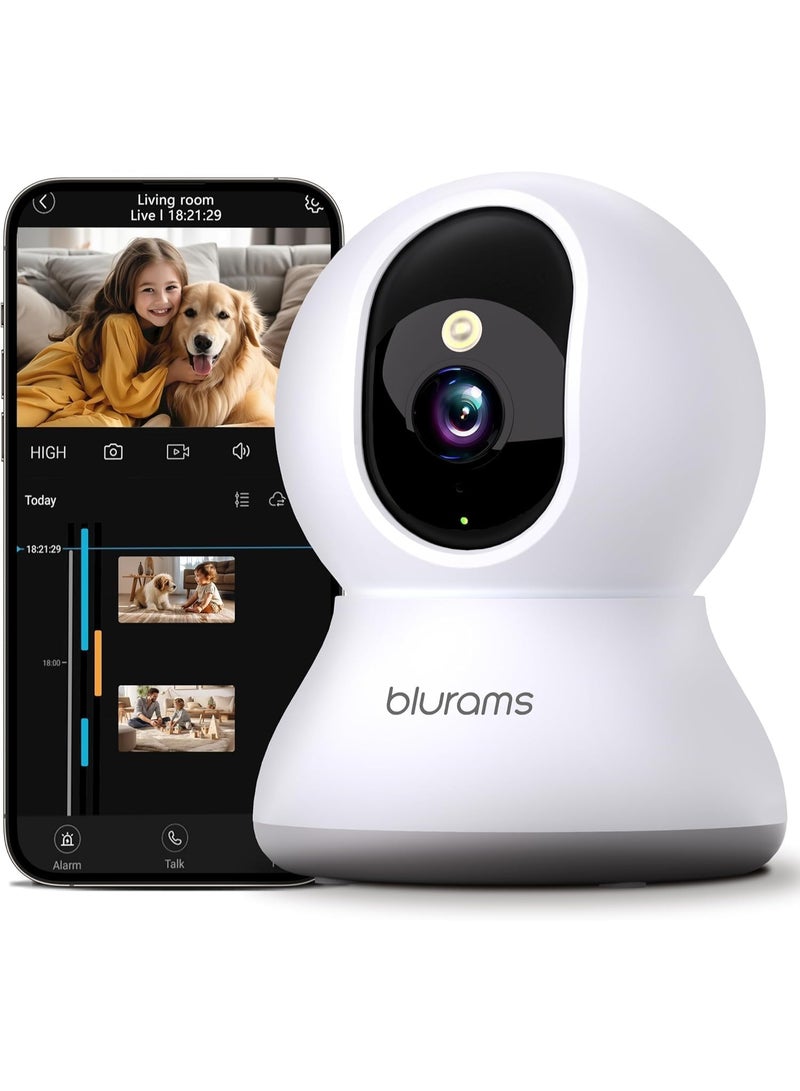 Blurams Security Camera 2K, blurams Baby Monitor Dog Camera 360-degree for Home Security w/Smart Motion Tracking, Phone App, IR Night Vision, Siren, Works with Alexa & Google Assistant & IFTTT, 2-Way Audio - Image 1