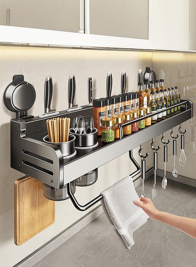 XiuWoo 60cm Utensil Rack For Kitchen Suction Cup No Drilling Required Stainless Steel Kitchen Utensil Holder Kitchen Tool Hook Multifunctional Wall Mounted Rack With Spoon Fork And Chopstick Holder Waterproof, Load Resistant, Lightweight Kitchen Rack  - Image 1