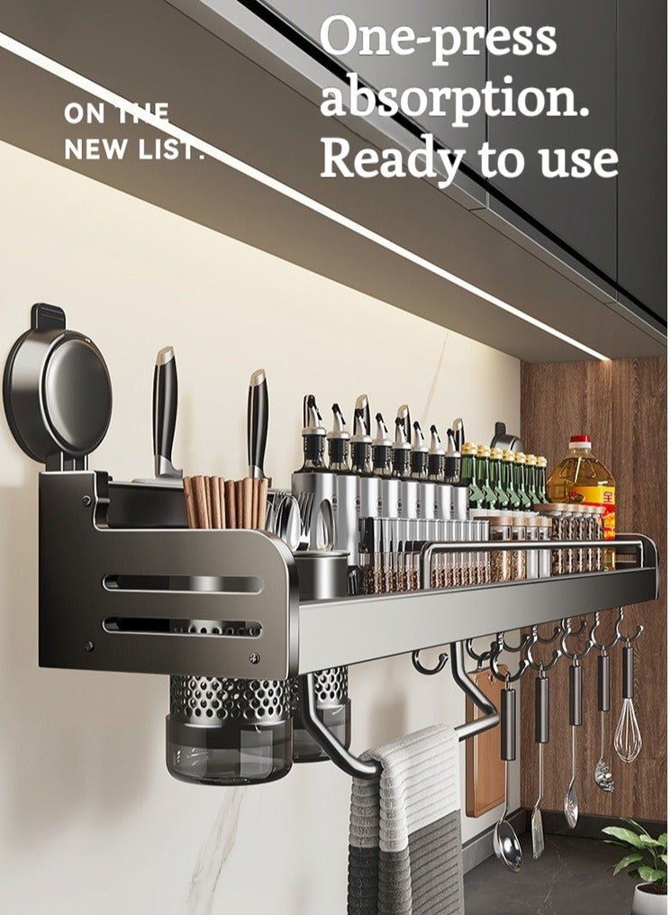 XiuWoo 60cm Utensil Rack For Kitchen Suction Cup No Drilling Required Stainless Steel Kitchen Utensil Holder Kitchen Tool Hook Multifunctional Wall Mounted Rack With Spoon Fork And Chopstick Holder Waterproof, Load Resistant, Lightweight Kitchen Rack  - Image 2