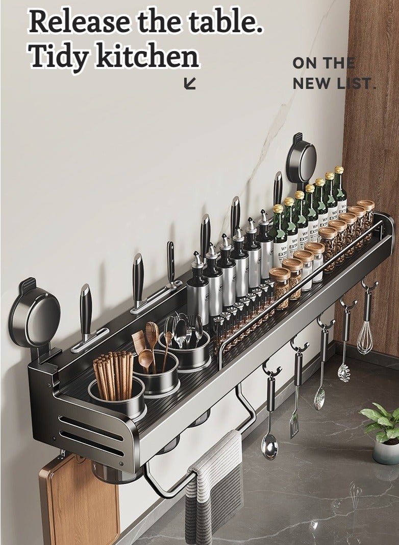 XiuWoo 60cm Utensil Rack For Kitchen Suction Cup No Drilling Required Stainless Steel Kitchen Utensil Holder Kitchen Tool Hook Multifunctional Wall Mounted Rack With Spoon Fork And Chopstick Holder Waterproof, Load Resistant, Lightweight Kitchen Rack  - Image 3