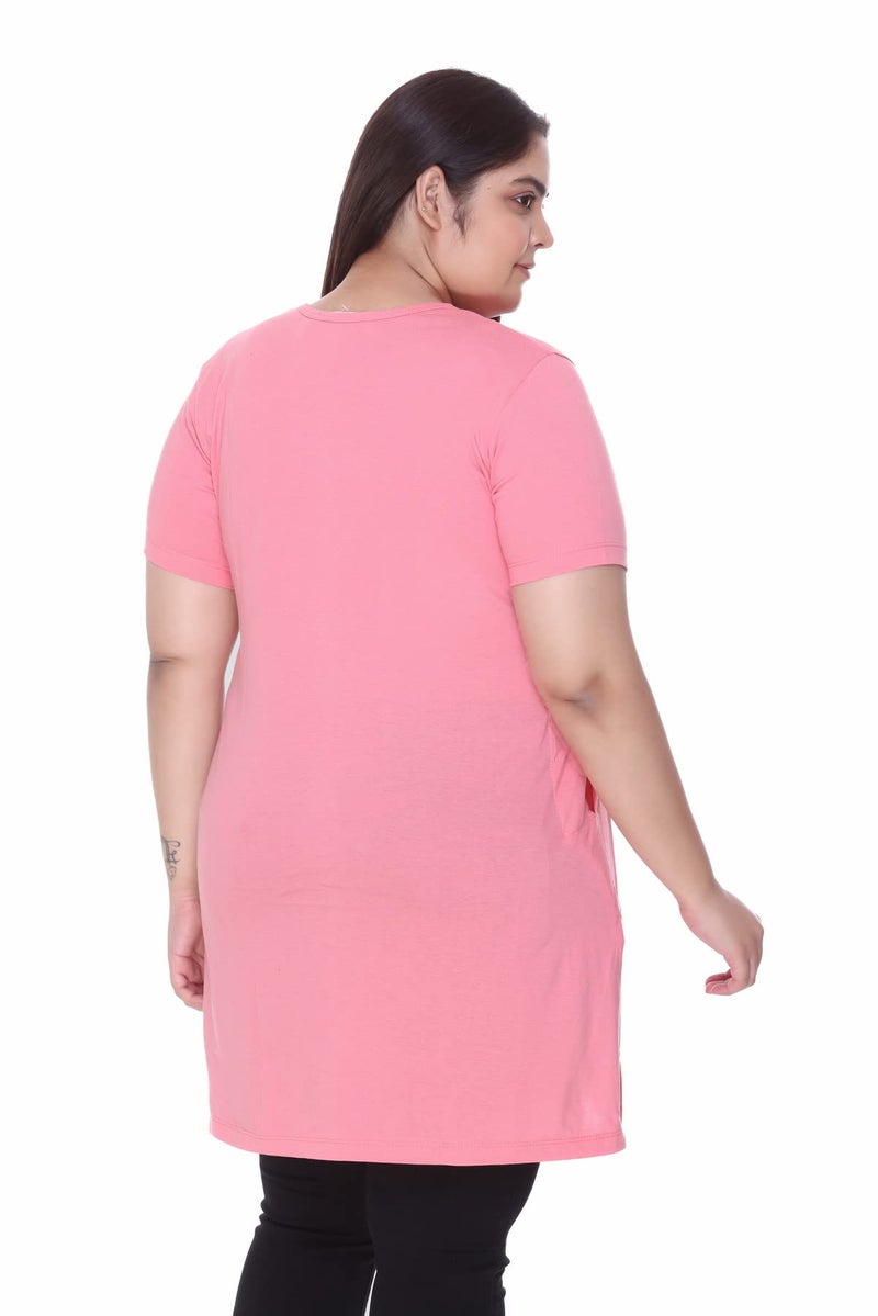 CUPID Women Plus Size Cotton Round Neck Half Sleeve Regular T-Shirt, Nightwear, Sleepwear, Daily Use Gym N Lounge Wear Long Tops for Ladies_Blush Pink_4XL - Image 3