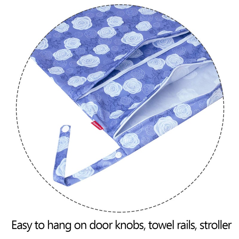 Damero 3Pcs Wet Dry Bag for Cloth Diaper, Swimsuit, Clothes, Ideal for Travel, Exercise, Daycare, Roomy and Water-Resistant(Purple Flowers) - Image 3
