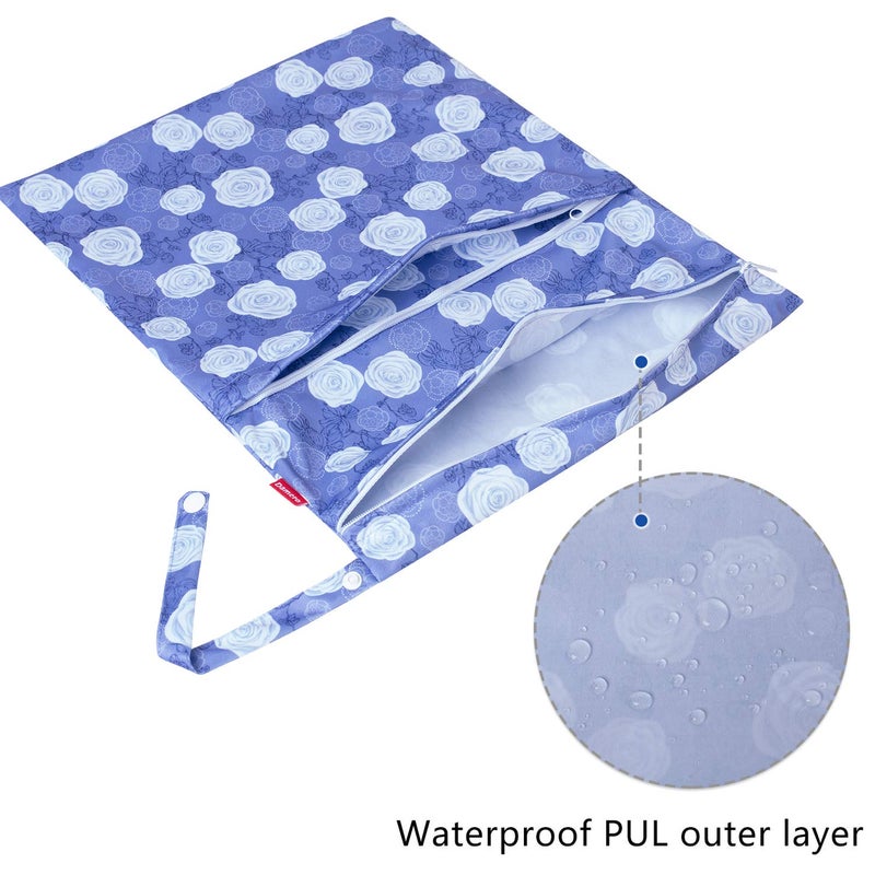 Damero 3Pcs Wet Dry Bag for Cloth Diaper, Swimsuit, Clothes, Ideal for Travel, Exercise, Daycare, Roomy and Water-Resistant(Purple Flowers) - Image 2