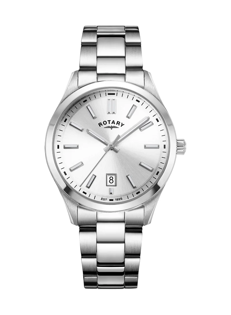 Rotary Men's Heritage Analogue Watch, 40 mm, White Dial, Stainless Steel Bracelet