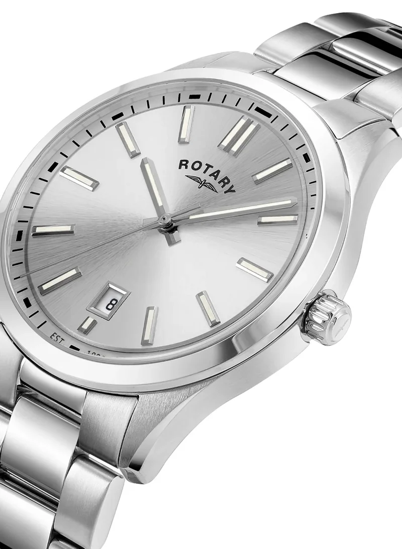 Rotary Men's Heritage Analogue Watch, 40 mm, White Dial, Stainless Steel Bracelet