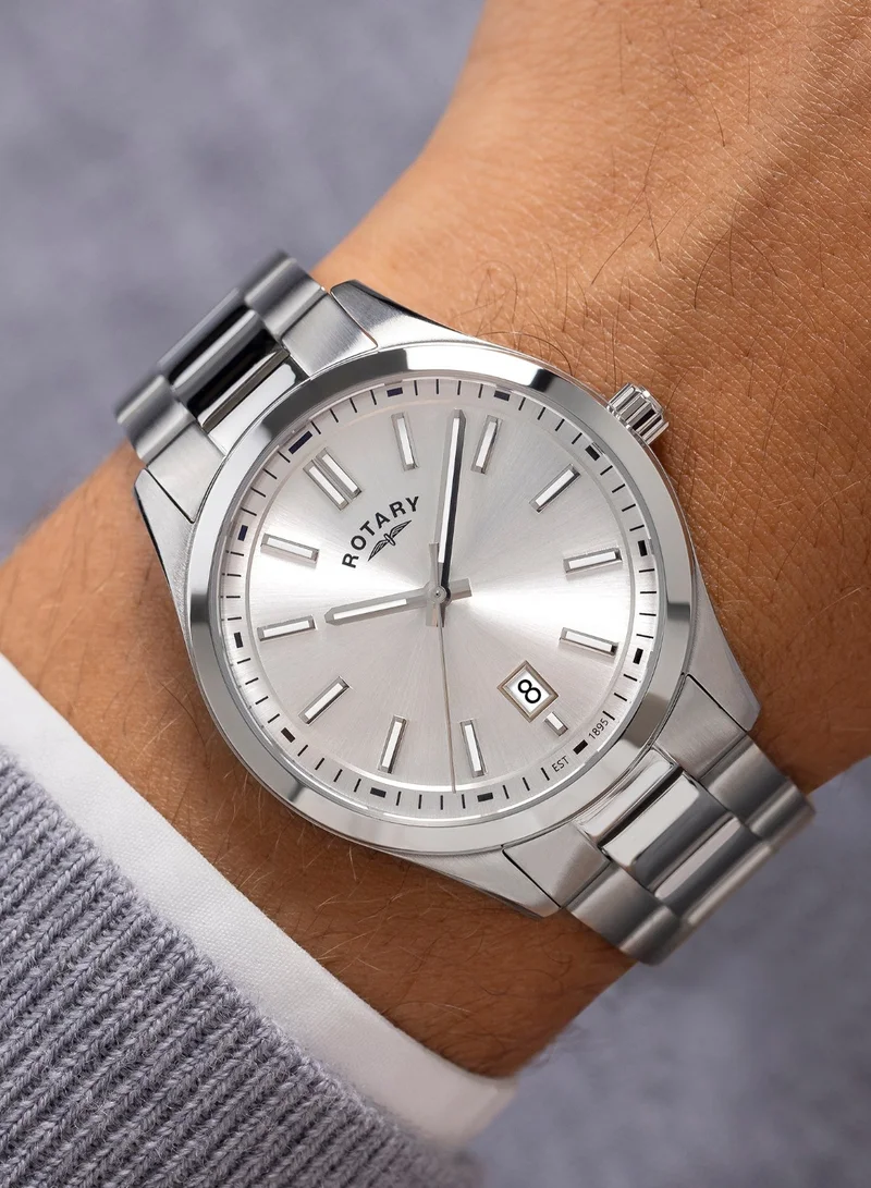 Rotary  Men's Heritage Analogue Watch, 40 mm, White Dial, Stainless Steel Bracelet for Men | Best Price UAE