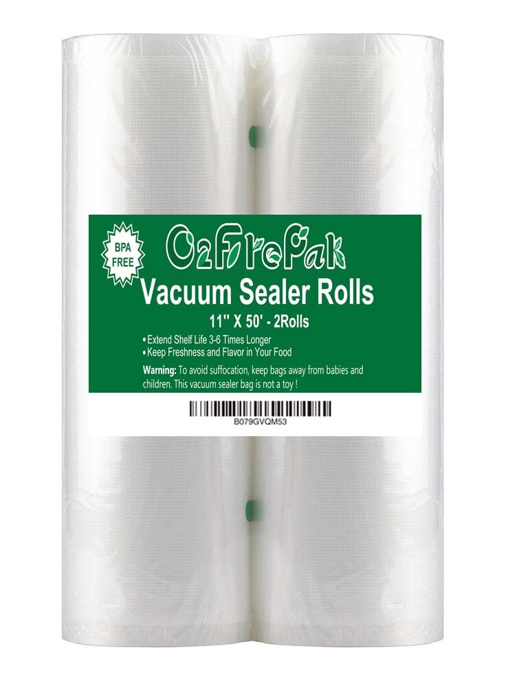 O2frepak 2Pack Total 100Feet 11x50 Rolls Vacuum Sealer Bags Rolls with BPA FreeHeavy Duty Vacuum Food Sealer Storage Bags RollsCut to Size RollGreat for Sous Vide