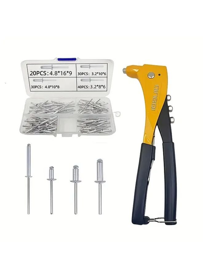 10 Inch Saffron Yellow Manual Rivet Tool Kit With 4 Heads 120 Rivets For Metal Plastic Home Repair - Image 2