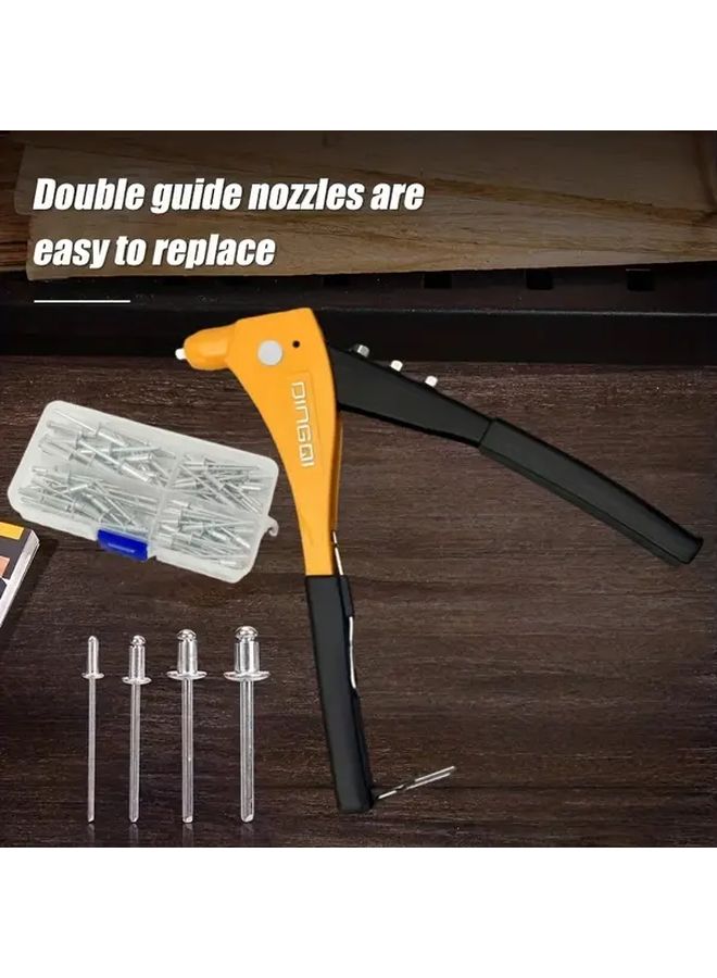10 Inch Saffron Yellow Manual Rivet Tool Kit With 4 Heads 120 Rivets For Metal Plastic Home Repair - Image 3