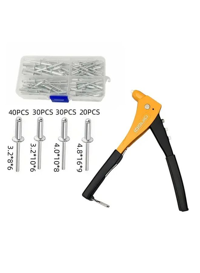10 Inch Saffron Yellow Manual Rivet Tool Kit With 4 Heads 120 Rivets For Metal Plastic Home Repair - Image 1