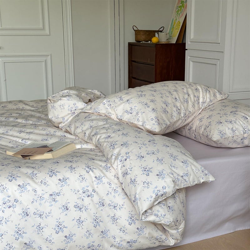 MOTNTD Floral Full Size Duvet Cover Set Off White Boho Full Comforter Cover Cotton Cottage Core Cute Cozy Duvet Cover with 4 Corner Ties Lightweight Bedding Full Size French Country Duvet Protector - Image 3