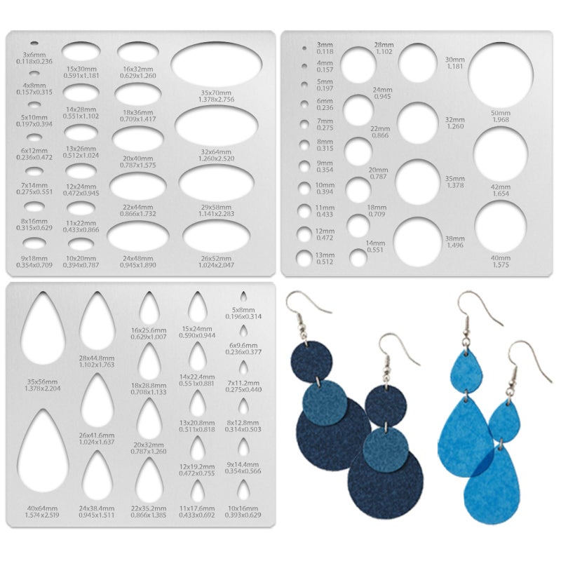 TWINKLEMON 3PCS Metal Stencils Ellipse Teardrop Circle Template for Drafting Round Stencil Jewelry Making Templates Art Oval Tool Metal Geometric Stencil for Office and DIY Bracelets Earrings - Image 1
