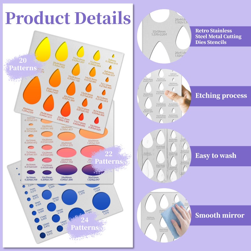 TWINKLEMON 3PCS Metal Stencils Ellipse Teardrop Circle Template for Drafting Round Stencil Jewelry Making Templates Art Oval Tool Metal Geometric Stencil for Office and DIY Bracelets Earrings - Image 3