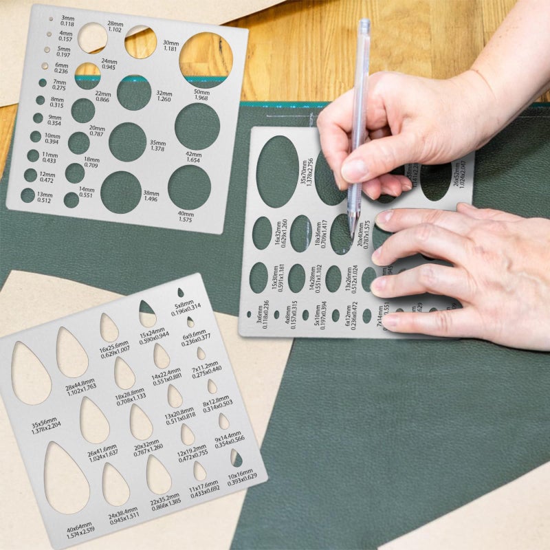 TWINKLEMON 3PCS Metal Stencils Ellipse Teardrop Circle Template for Drafting Round Stencil Jewelry Making Templates Art Oval Tool Metal Geometric Stencil for Office and DIY Bracelets Earrings - Image 5